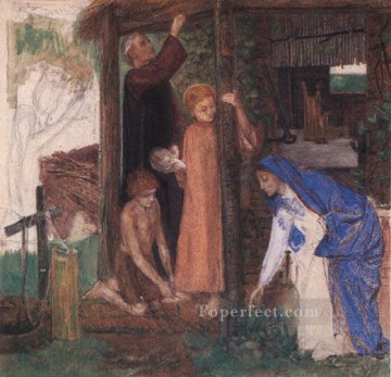 three women at the table by the lamp Painting - The Passover in the Holy Family Gathering Bitter Herbs Pre Raphaelite Brotherhood Dante Gabriel Rossetti